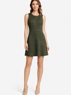 Esley Sleeveless Olive Green Faux-Suede A-Line Dress Size S